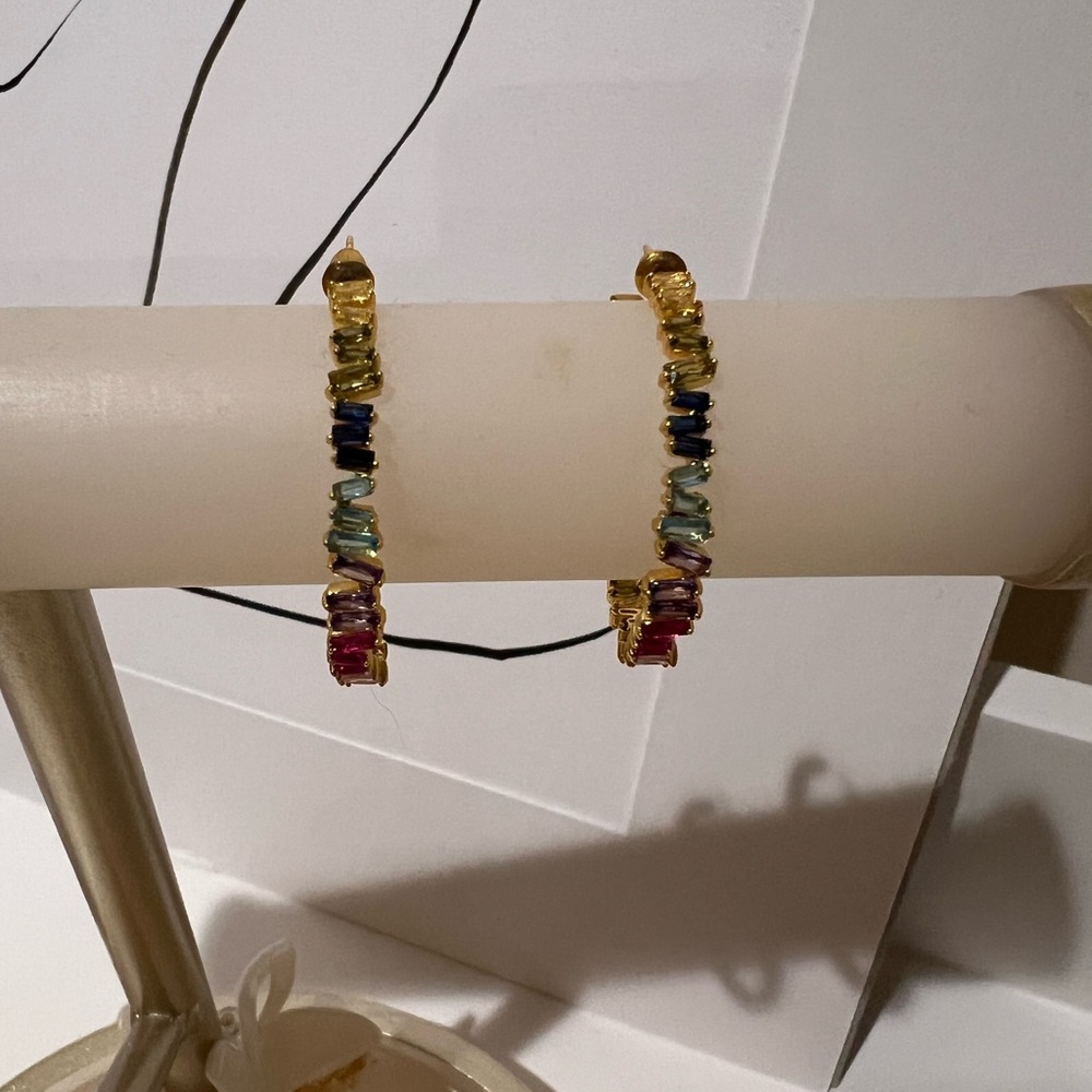 Colorful Gemstone Gold Hoop Earrings NWT